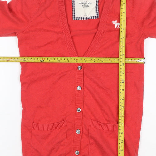Abercrombie & Fitch Women Red S V-Neck Button Pocket Cardigan