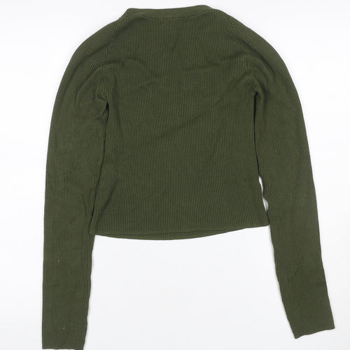STR Women’s Green M Rib Knit Strap V-Neck Slim Pullover Jumper