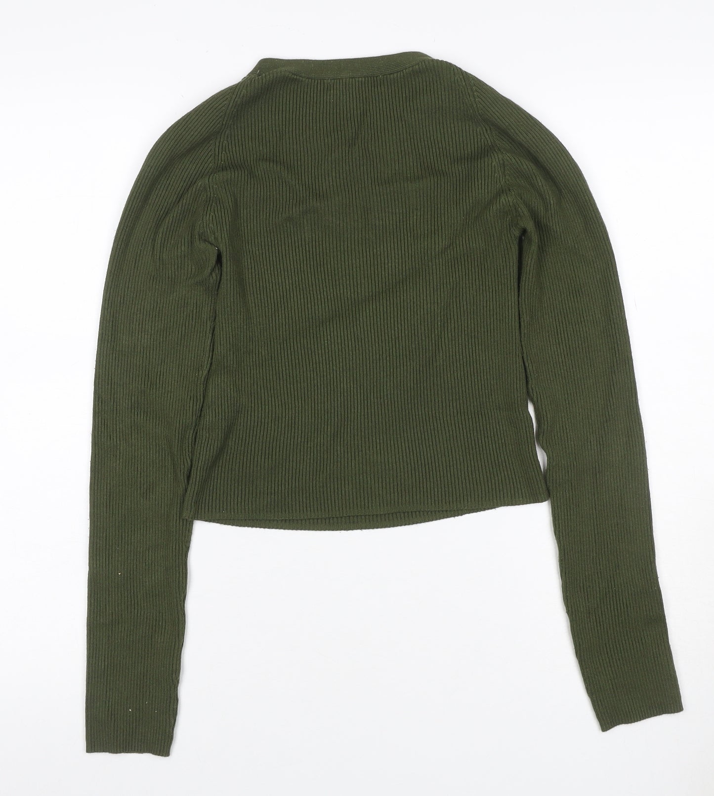 STR Women’s Green M Rib Knit Strap V-Neck Slim Pullover Jumper
