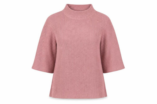 TOAST Women Pink M Rib Knit High Neck Flared Sleeve Tunic Jumper