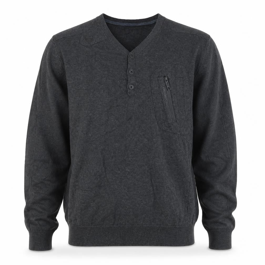 Police Men’s Grey L Cotton Henley Jumper V-Neck Zip Pocket