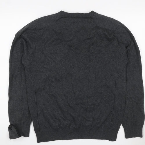 Police Men’s Grey L Cotton Henley Jumper V-Neck Zip Pocket
