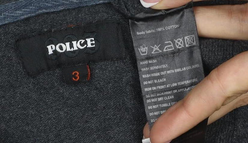 Police Men’s Grey L Cotton Henley Jumper V-Neck Zip Pocket