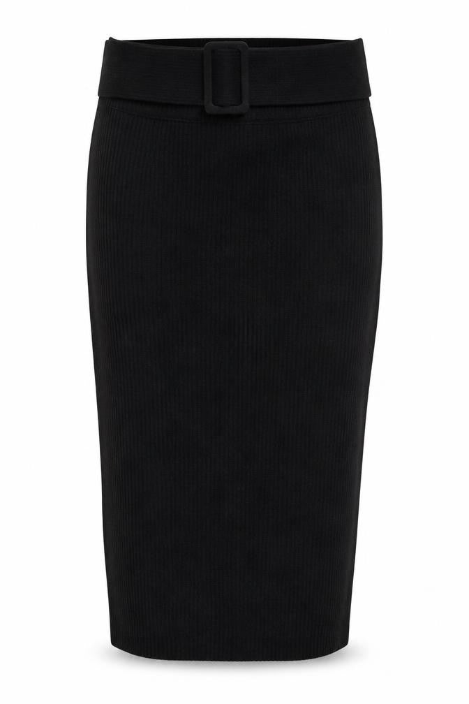 Miss Selfridge Women’s Black Size 12 Ribbed Knit Buckle Long Skirt