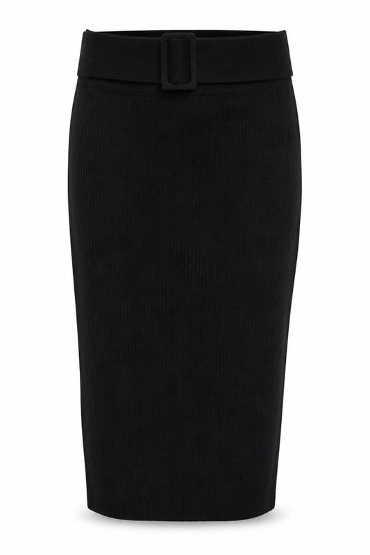 Miss Selfridge Women’s Black Size 12 Ribbed Knit Buckle Long Skirt