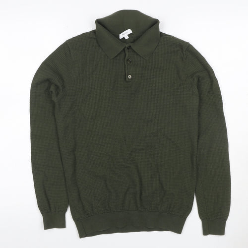 Reiss Mens Green Size S Long Sleeve Textured Knit Polo Shirt