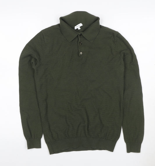 Reiss Mens Green Size S Long Sleeve Textured Knit Polo Shirt