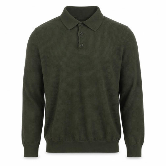 Reiss Mens Green Size S Long Sleeve Textured Knit Polo Shirt