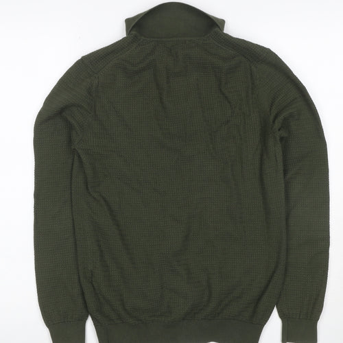 Reiss Mens Green Size S Long Sleeve Textured Knit Polo Shirt