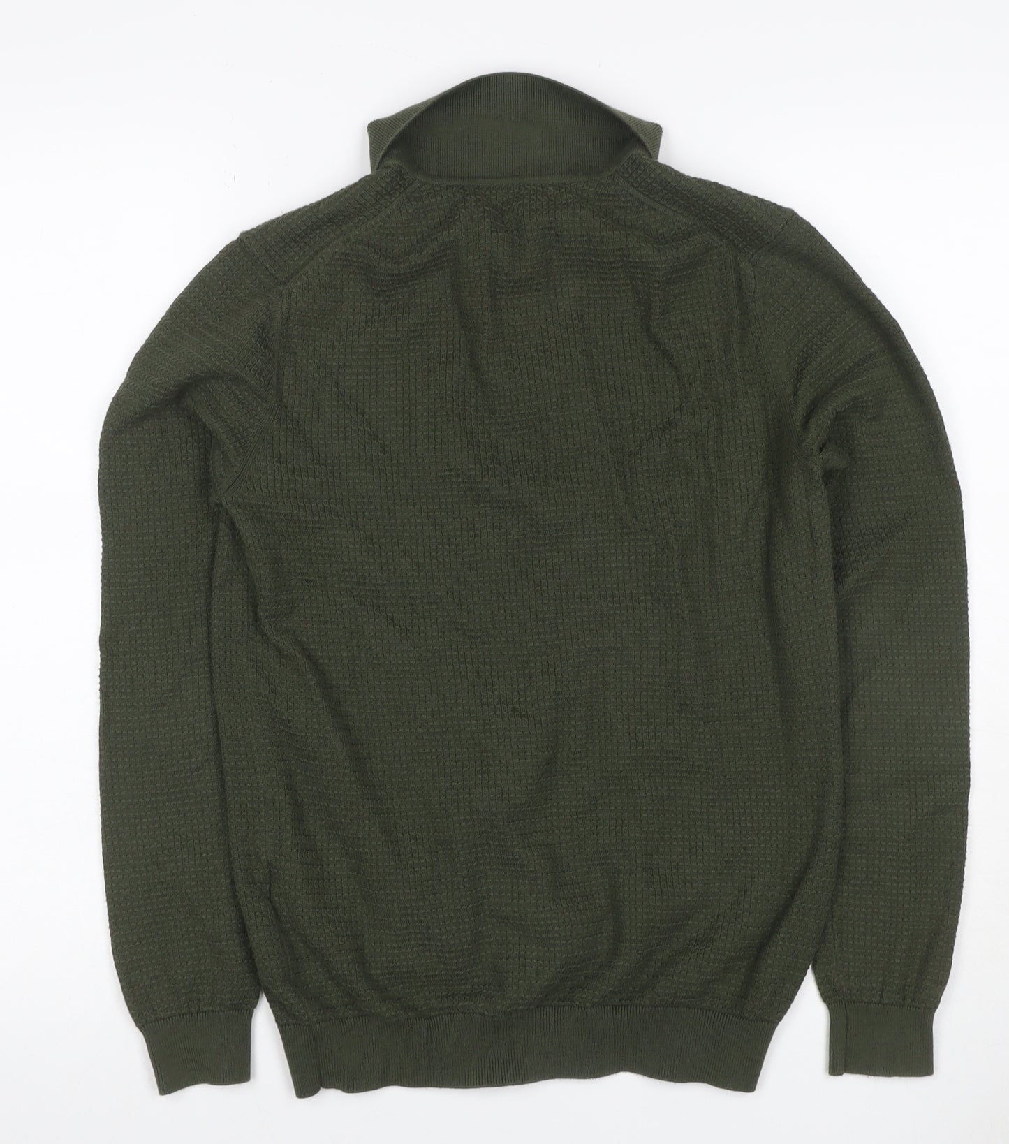 Reiss Mens Green Size S Long Sleeve Textured Knit Polo Shirt