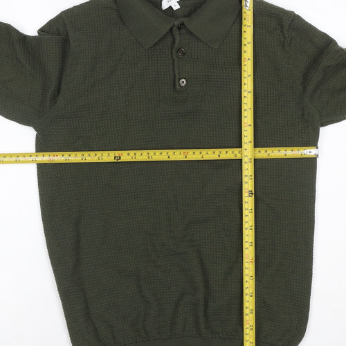 Reiss Mens Green Size S Long Sleeve Textured Knit Polo Shirt