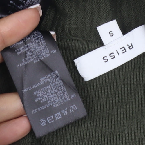 Reiss Mens Green Size S Long Sleeve Textured Knit Polo Shirt