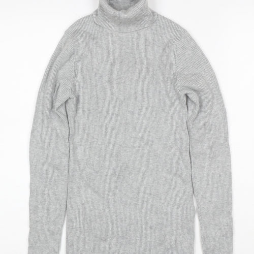 Calvin Klein Jeans Women Grey XS Ribbed Roll Neck Pullover Jumper