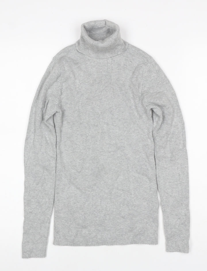 Calvin Klein Jeans Women Grey XS Ribbed Roll Neck Pullover Jumper
