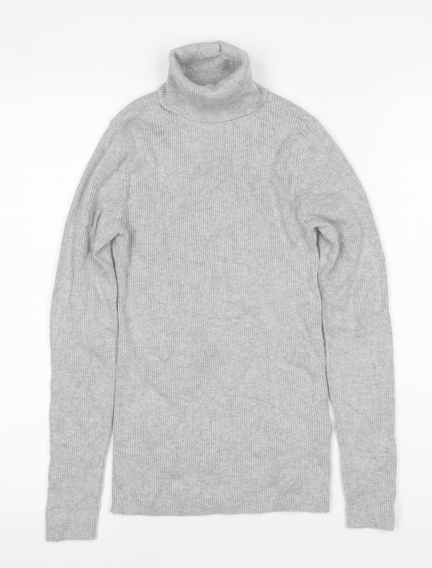 Calvin Klein Jeans Women Grey XS Ribbed Roll Neck Pullover Jumper