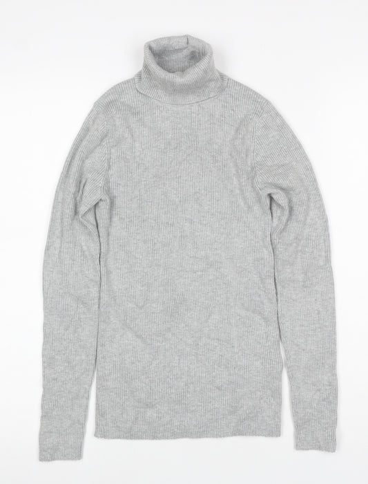 Calvin Klein Jeans Women Grey XS Ribbed Roll Neck Pullover Jumper
