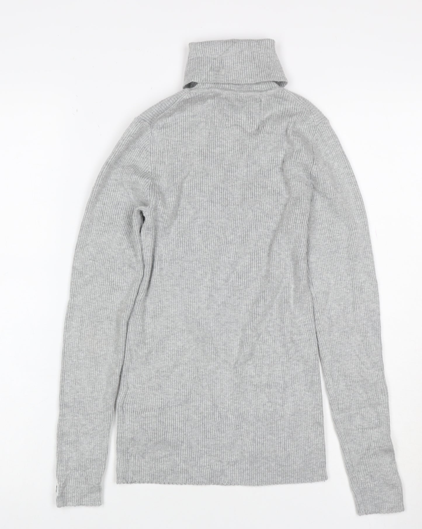 Calvin Klein Jeans Women Grey XS Ribbed Roll Neck Pullover Jumper