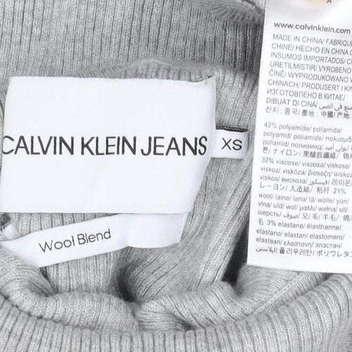 Calvin Klein Jeans Women Grey XS Ribbed Roll Neck Pullover Jumper