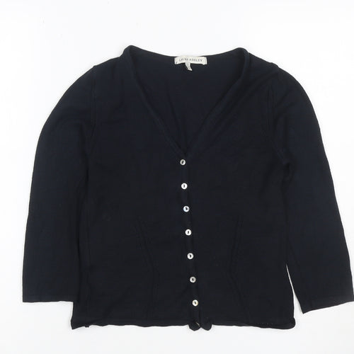 Laura Ashley Women Black UK 8 V-Neck Button Knit Cardigan