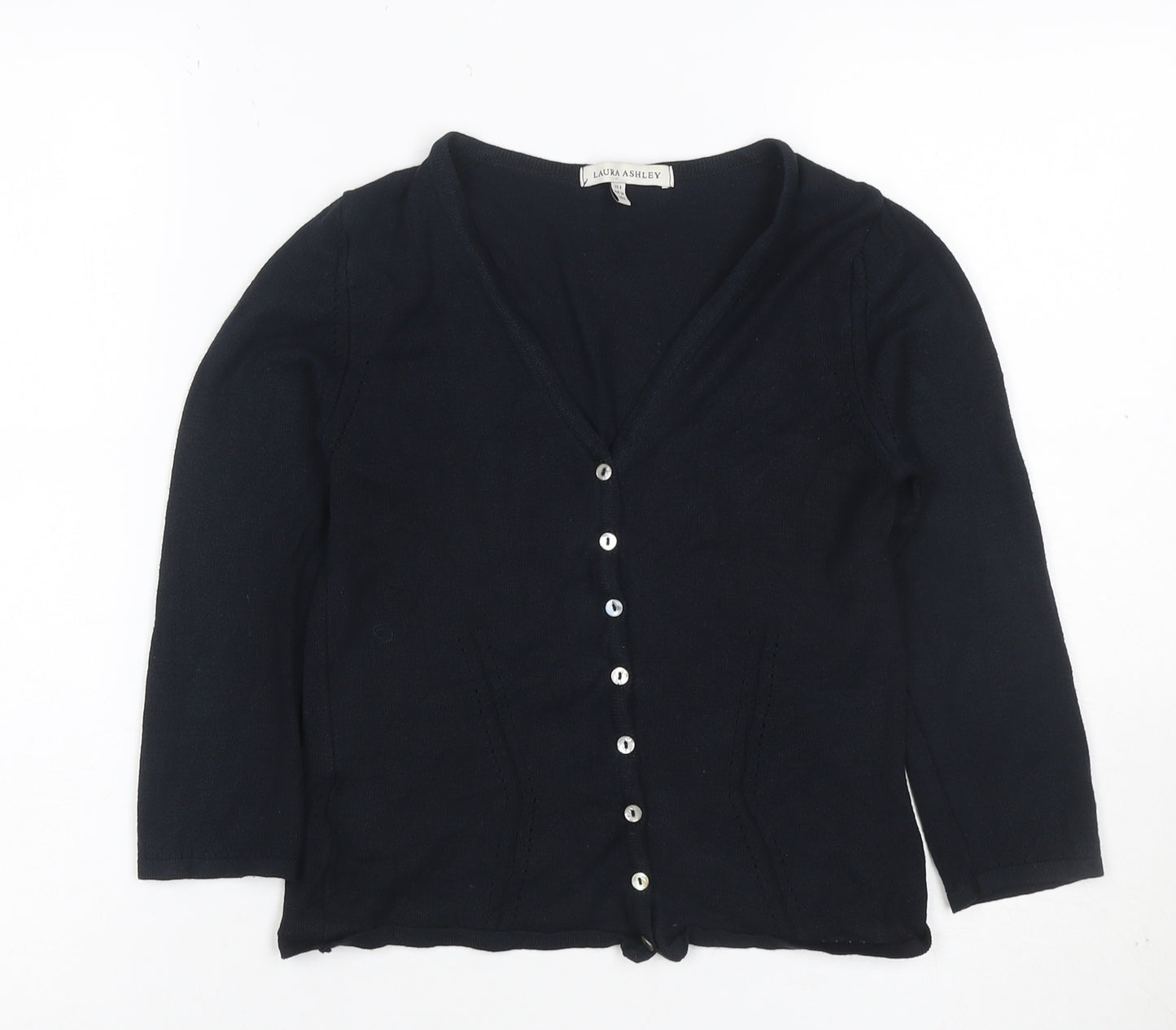 Laura Ashley Women Black UK 8 V-Neck Button Knit Cardigan