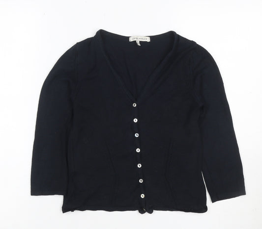 Laura Ashley Women Black UK 8 V-Neck Button Knit Cardigan