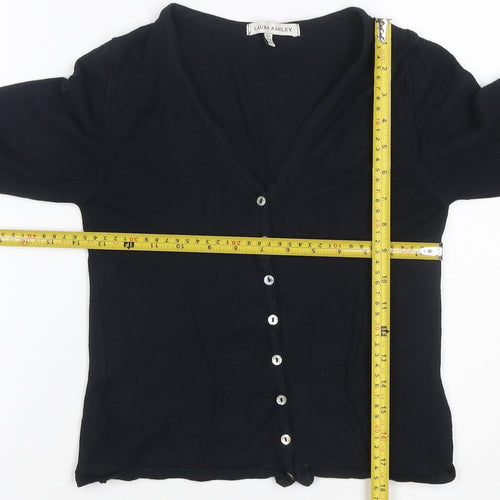 Laura Ashley Women Black UK 8 V-Neck Button Knit Cardigan