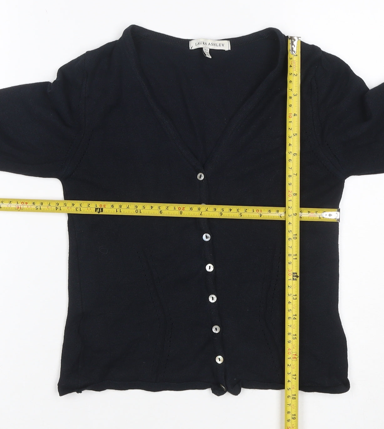 Laura Ashley Women Black UK 8 V-Neck Button Knit Cardigan