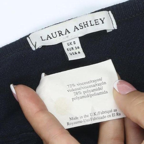 Laura Ashley Women Black UK 8 V-Neck Button Knit Cardigan