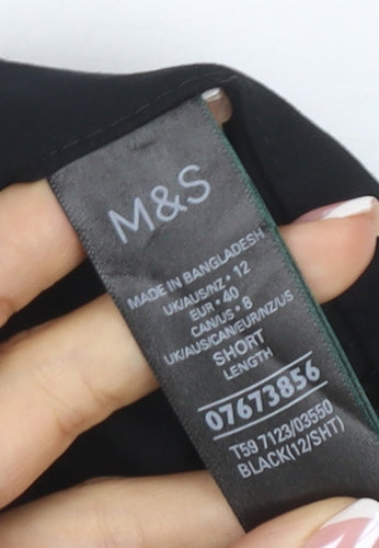 Marks and Spencer Women Black UK 4 Short Straight Tailored Trousers