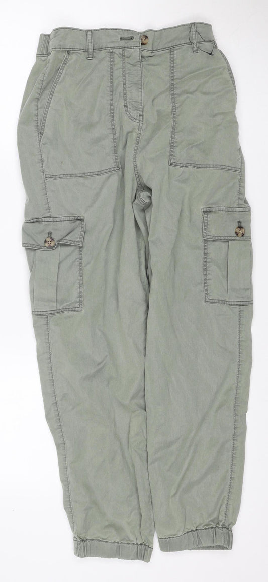 Marks & Spencer Women Green UK 8 Regular Cargo Tapered Trousers
