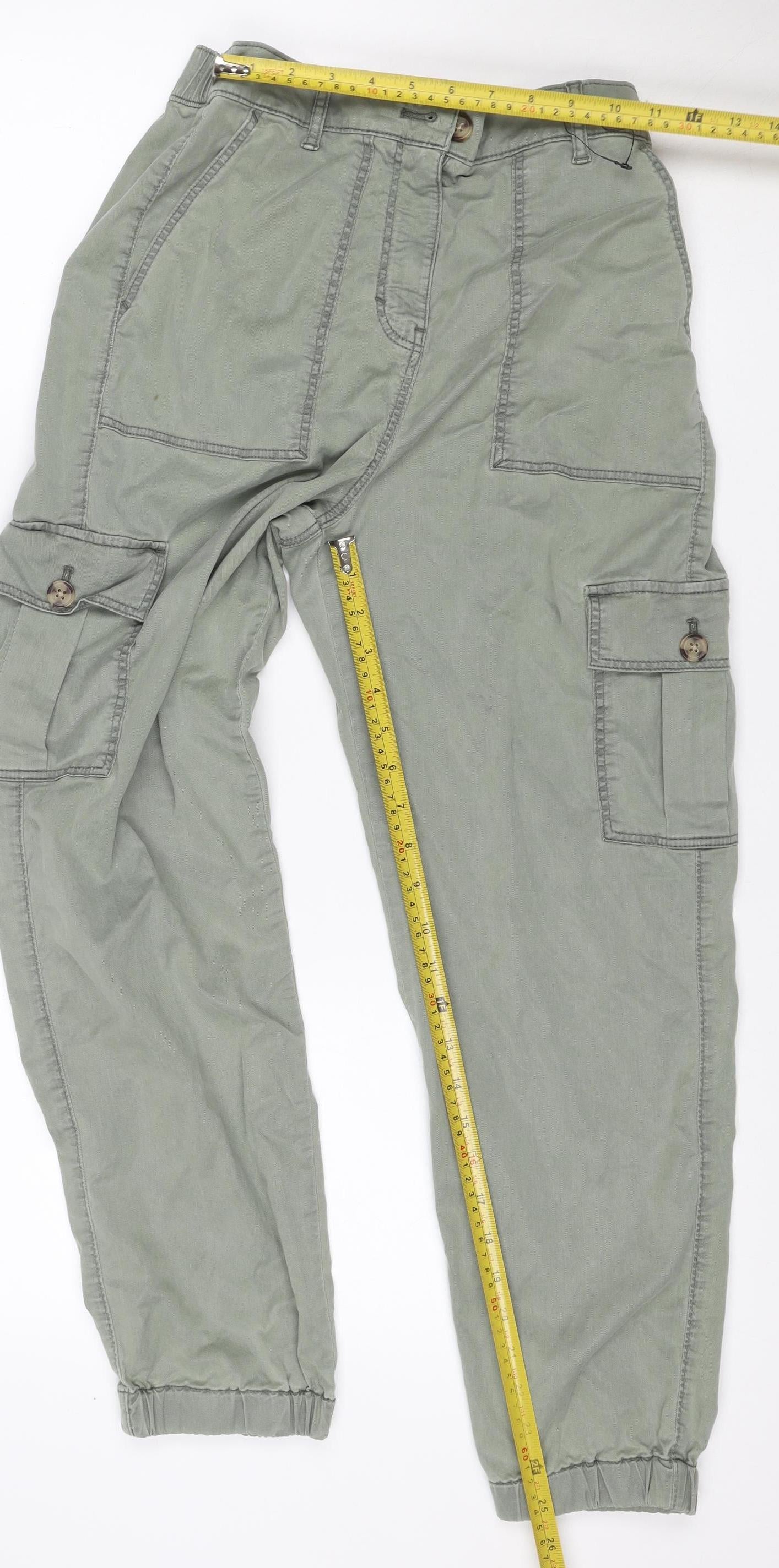 Marks & Spencer Women Green UK 8 Regular Cargo Tapered Trousers