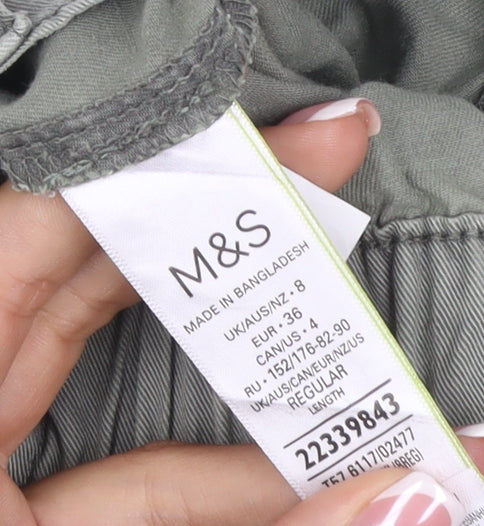 Marks & Spencer Women Green UK 8 Regular Cargo Tapered Trousers