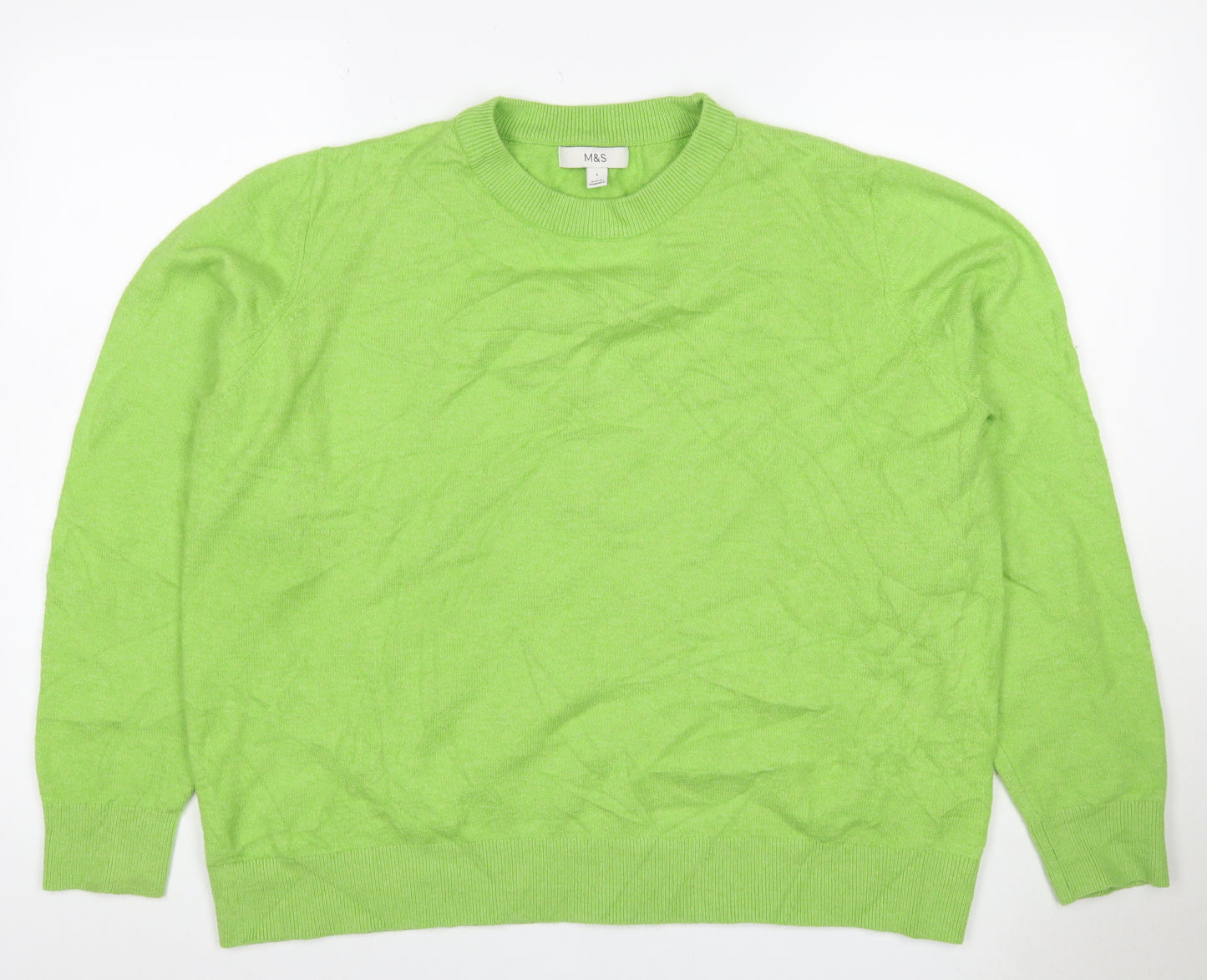 Marks and Spencer Women Green L Cashmere Crew Neck Pullover Jumper