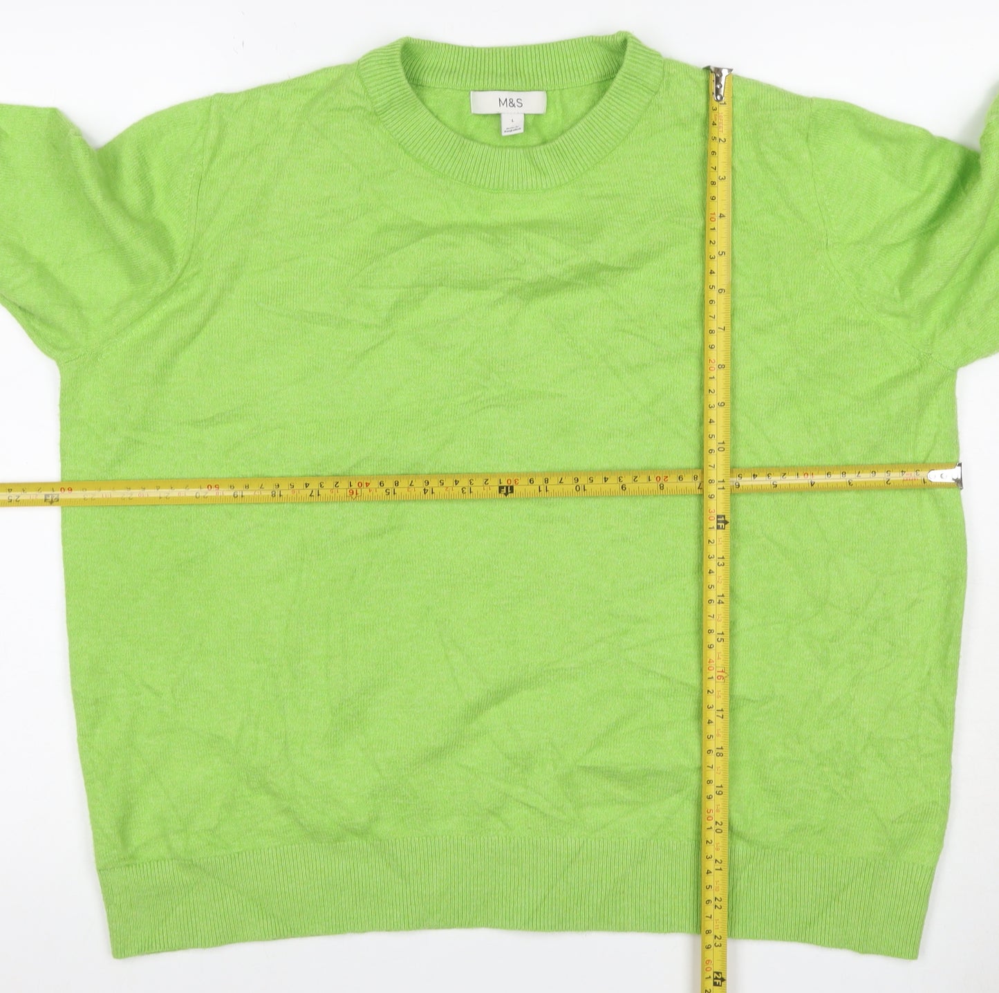 Marks and Spencer Women Green L Cashmere Crew Neck Pullover Jumper