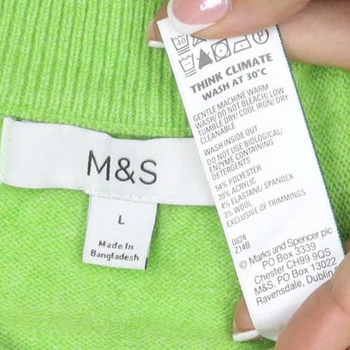 Marks and Spencer Women Green L Cashmere Crew Neck Pullover Jumper