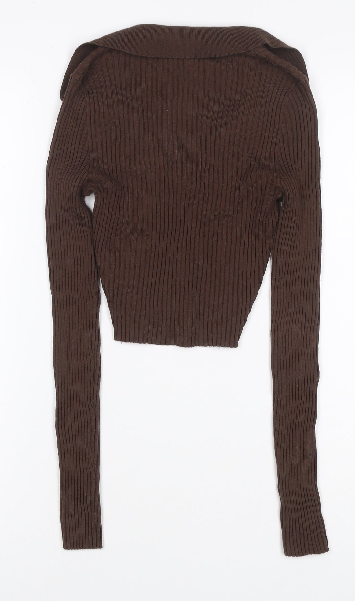 H&M Divided Women Brown UK 6 XS Rib Knit Collared V-Neck Jumper
