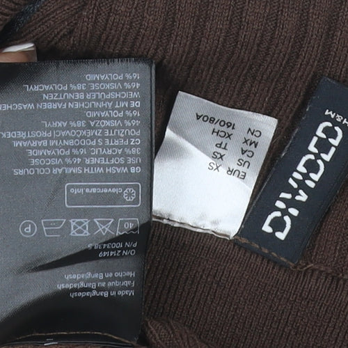 H&M Divided Women Brown UK 6 XS Rib Knit Collared V-Neck Jumper