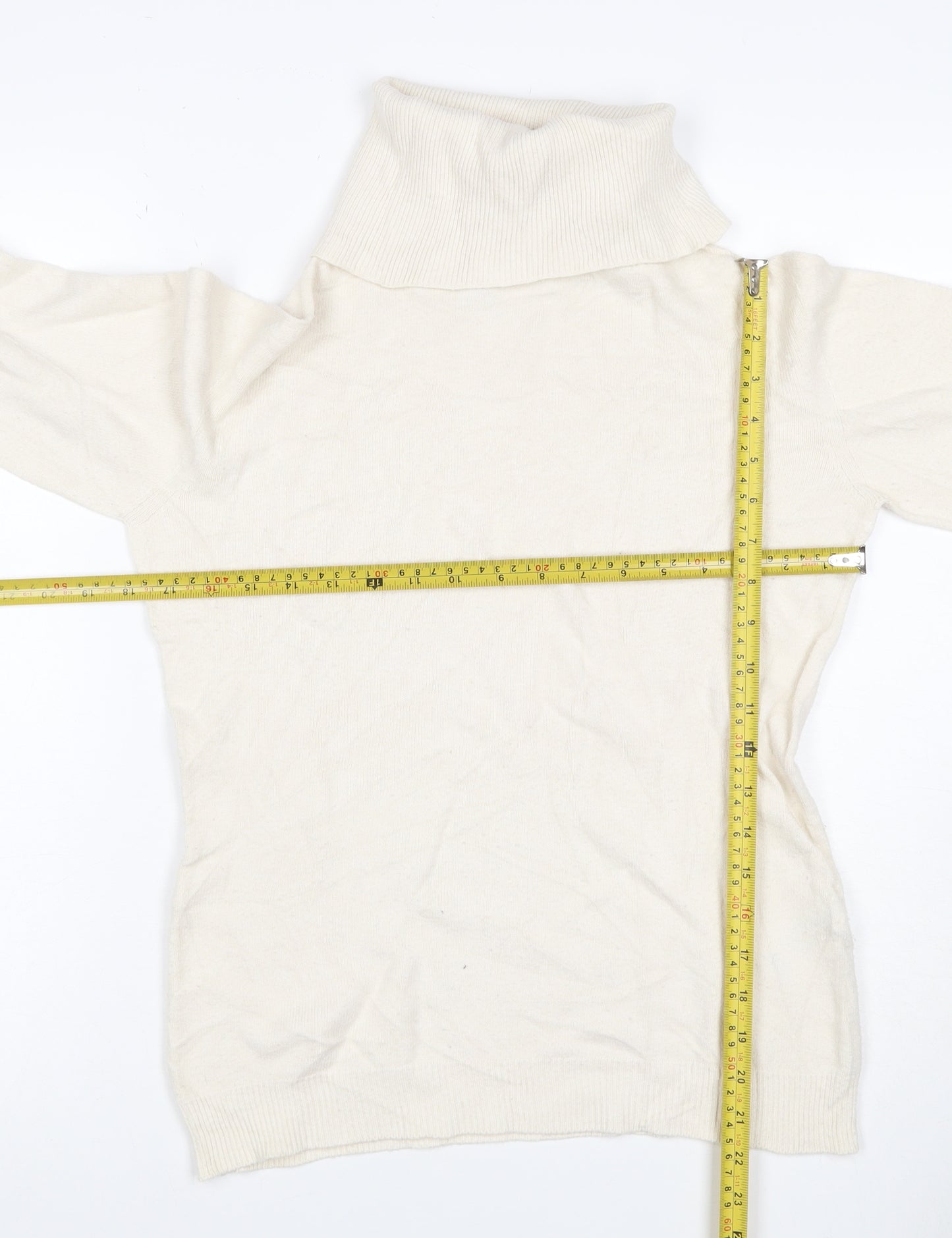 Alma en Pena Women’s Ivory S Roll Neck Fine Knit Slim Pullover Jumper
