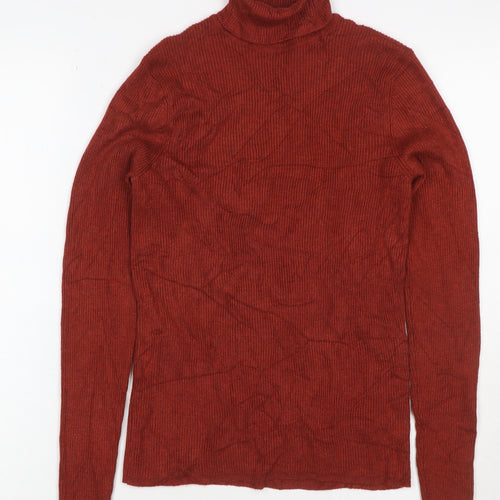 M&S Women Red UK 12 Rib Knit Roll Neck Long Sleeve Jumper