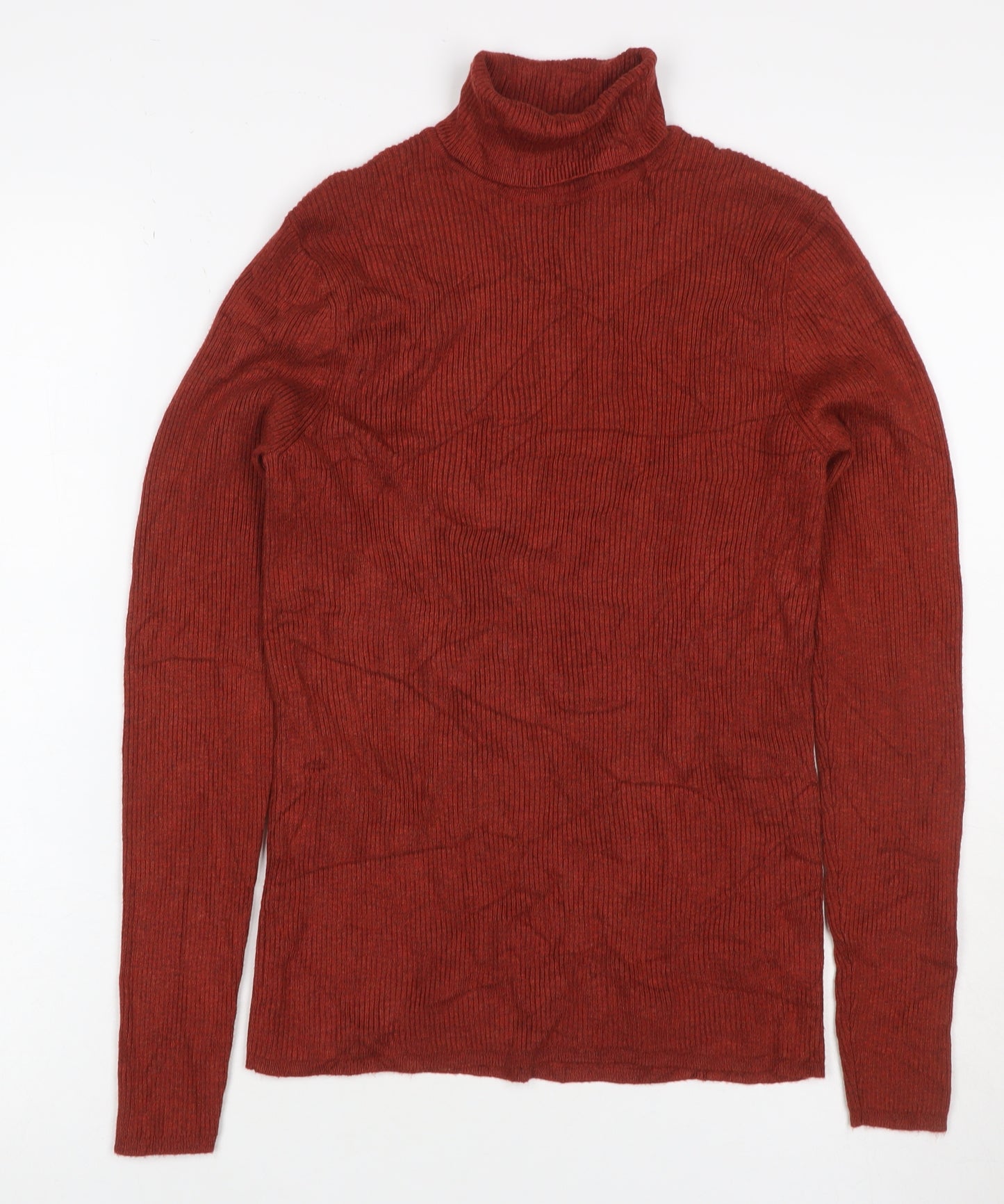 M&S Women Red UK 12 Rib Knit Roll Neck Long Sleeve Jumper