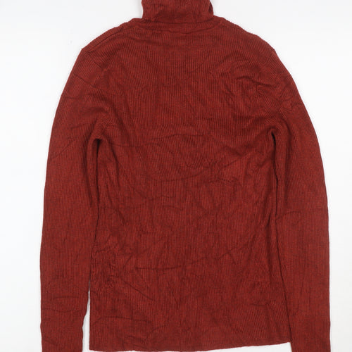 M&S Women Red UK 12 Rib Knit Roll Neck Long Sleeve Jumper