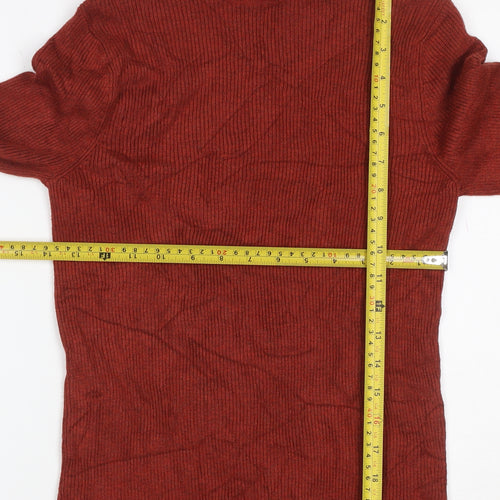M&S Women Red UK 12 Rib Knit Roll Neck Long Sleeve Jumper