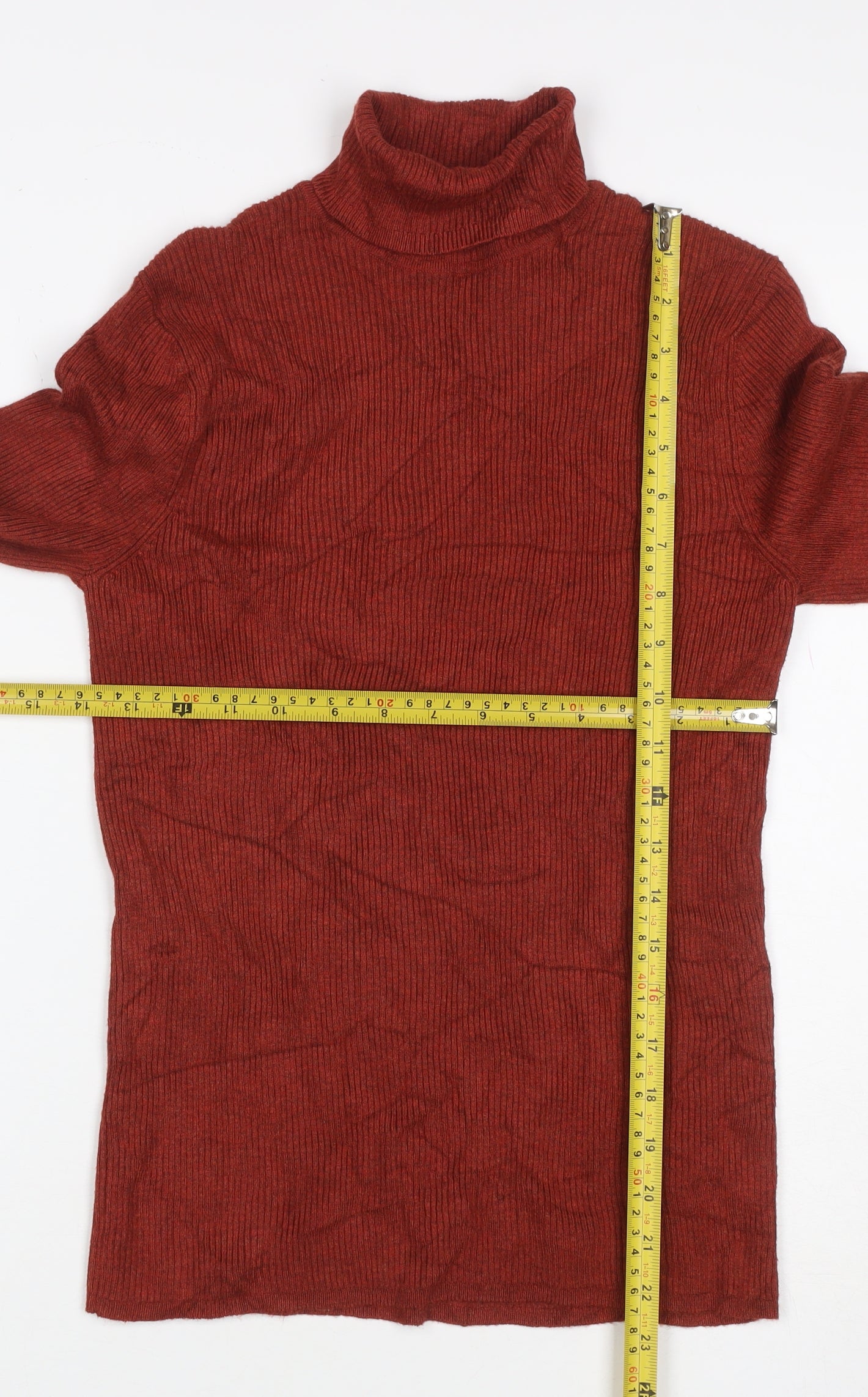 M&S Women Red UK 12 Rib Knit Roll Neck Long Sleeve Jumper