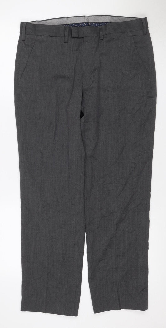 Marks and Spencer Men's Grey 34S Regular Wool Blend Dress Trousers