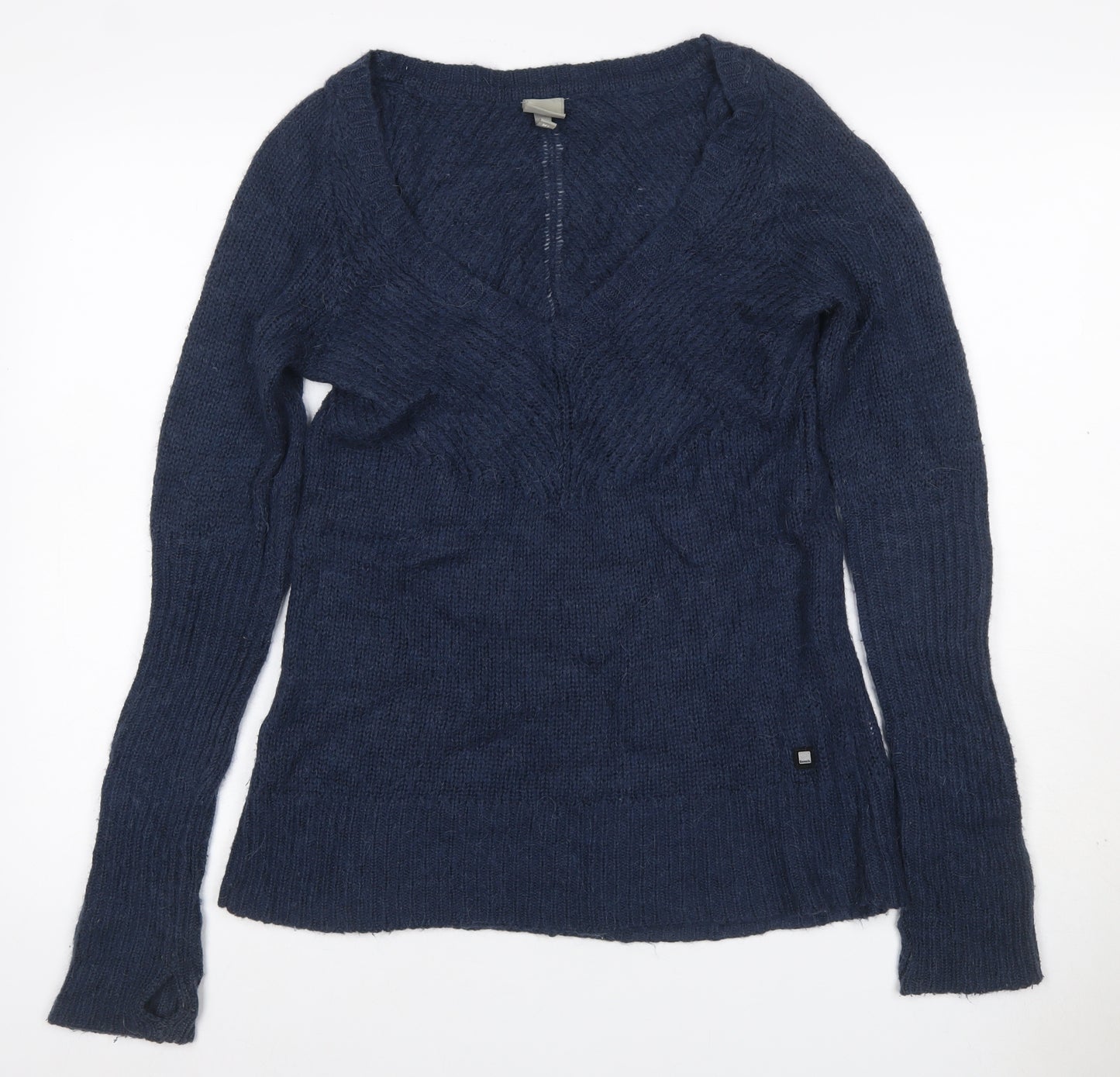 Bench Women’s Blue UK 8 Cable Knit V-Neck Alpaca Blend Jumper