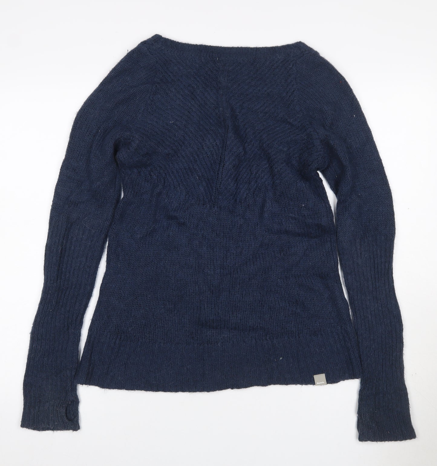 Bench Women’s Blue UK 8 Cable Knit V-Neck Alpaca Blend Jumper