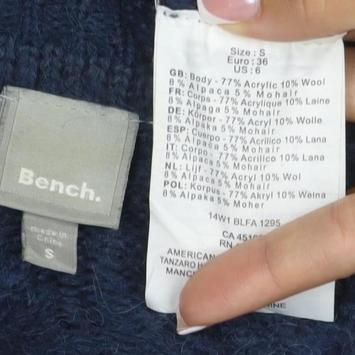 Bench Women’s Blue UK 8 Cable Knit V-Neck Alpaca Blend Jumper