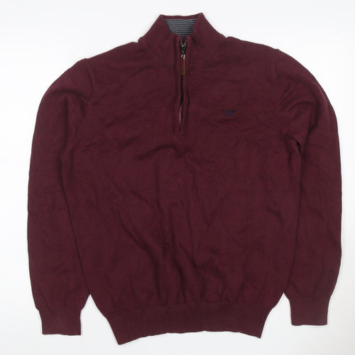 Crew Clothing Company Men’s Red L 1/4 Zip Cotton Knit Jumper
