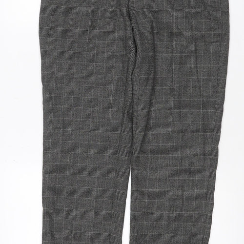 Marks and Spencer Men Grey 32 Regular Check Flat Front Dress Trousers