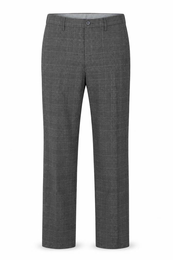 Marks and Spencer Men Grey 32 Regular Check Flat Front Dress Trousers